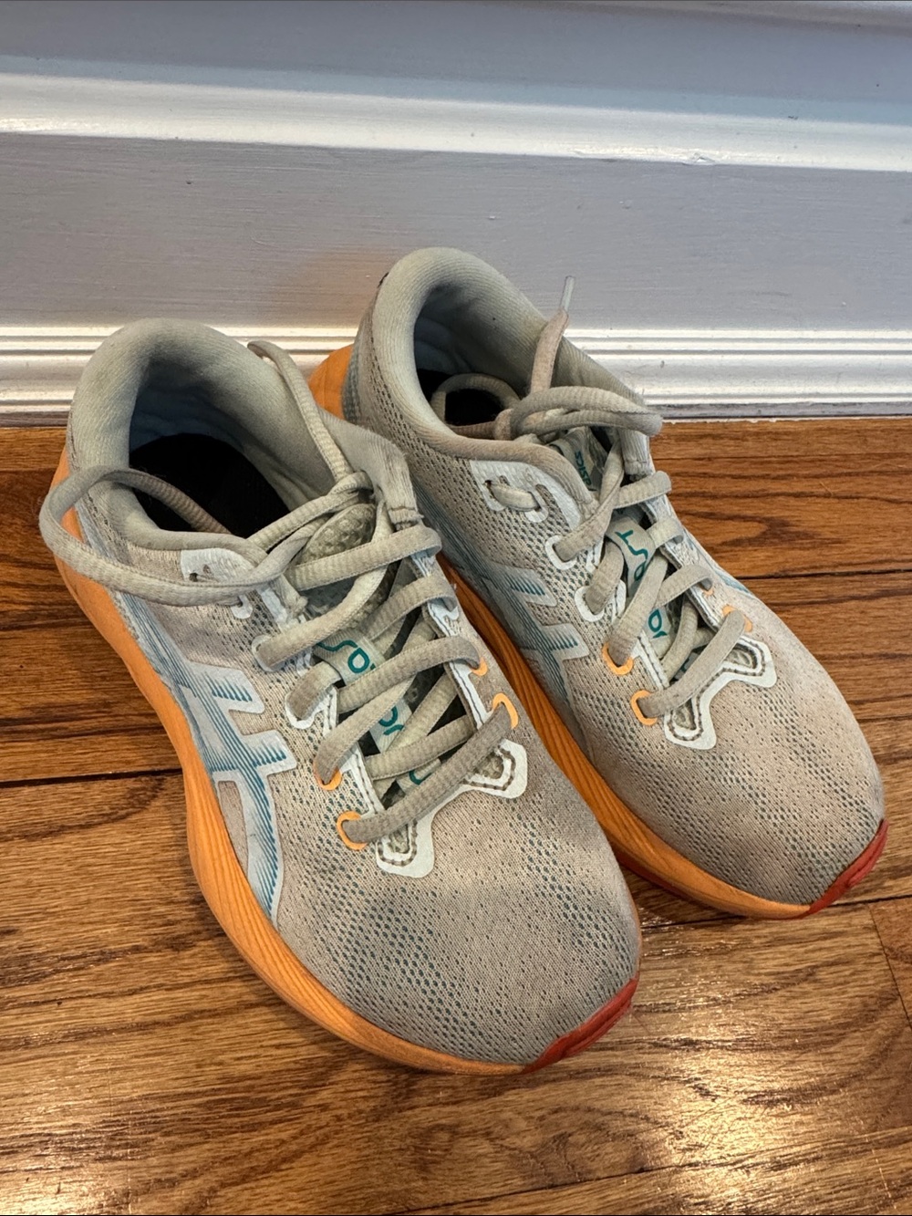 ASICS Light Gray and Orange Athletic Running Shoes